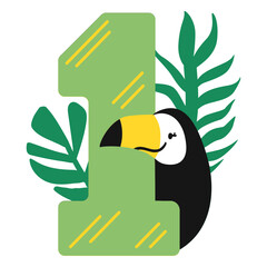 The number one with a toucan and leaves © Vexels
