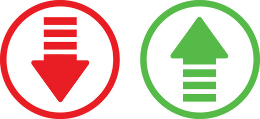 Red down arrow and green up arrow icons in circles Vector © Vector Studio
