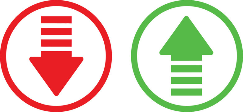 Red down arrow and green up arrow icons in circles Vector