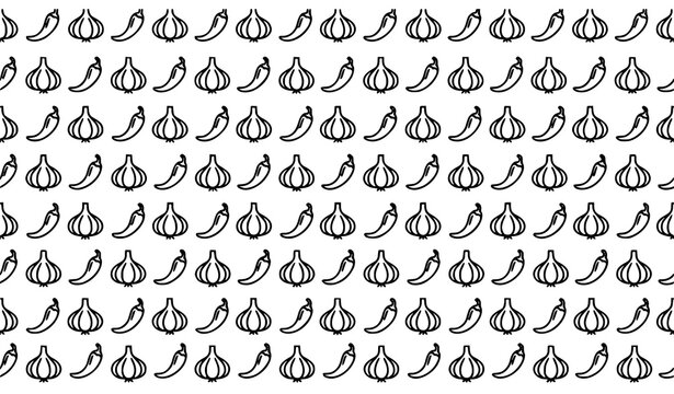 Garlic and hot chili pepper seamless pattern minimalist line art food vector design