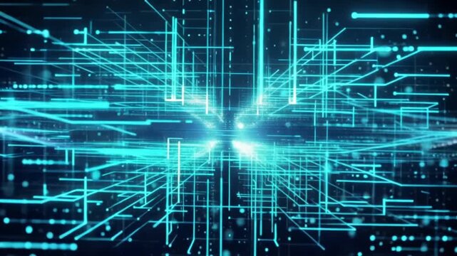 A digital wave of fractal patterns and energy forms a cyberspace network backdrop animation 4k video
