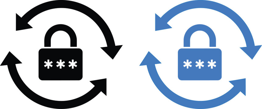 Password reset icons with padlock and circular arrows for account security Vector