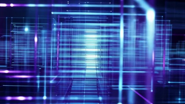 A futuristic digital blue technology background with glowing lines and a bright data network pattern video