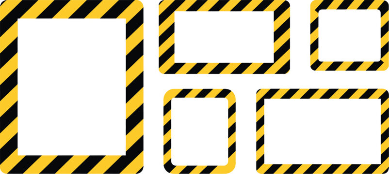 Caution stripes square frames, black yellow hazard tape vector illustration for warning attention safety borders construction and danger sign design.