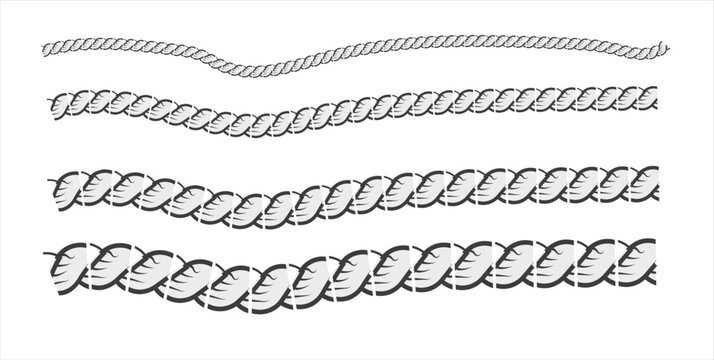 Hand Drawn Rope Border Set &ndash; Braided Chain Line Decorative Vector Elements