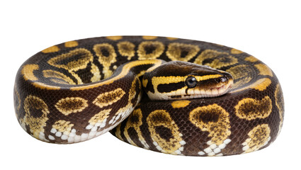 Fototapeta premium Yellow patterned Ball Python coiled with open mouth