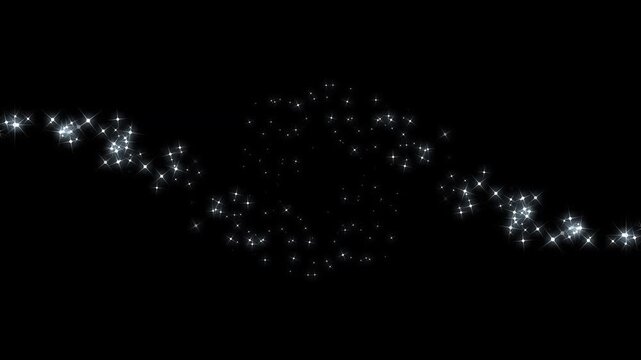 glowing glitter star trail animation with twinkling magic dust, fairy sparkle particles, shimmering light path motion design, elegant fantasy overlay effect on black background in 4k loop