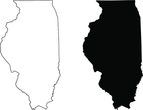 Illinois state map outline and solid silhouette shapes Vector