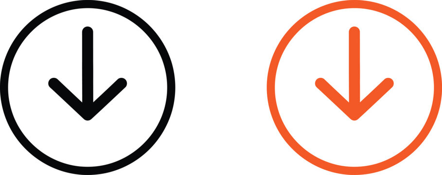 Black and orange circle arrow download icons for web and mobile interface design Vector