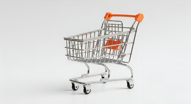 Small metal shopping cart isolated on a plain white studio background image.