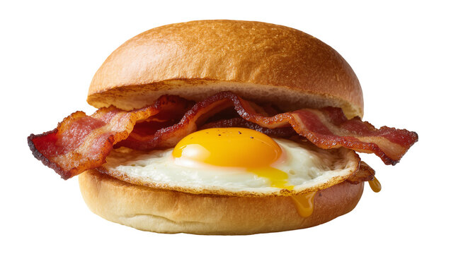Rustic Breakfast Sandwich with Fried Egg and Crispy Bacon on Bun