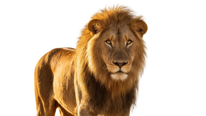 Majestic adult male lion with thick mane facing forward © Maria