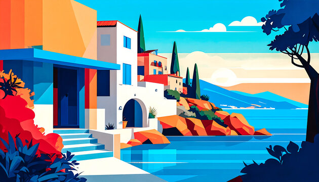 Village de bord de mer en m&eacute;diterran&eacute;e