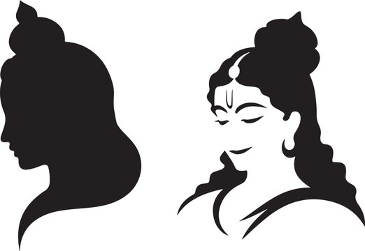 Indian Woman Silhouette and Portrait with Traditional Hair Bun and Jewelry white background