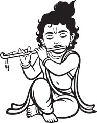 Fototapeta premium Krishna Playing Flute in Traditional Indian Attire Isolated on White