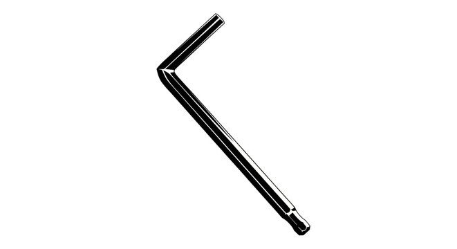 Black and white illustration of an Allen key isolated on white background