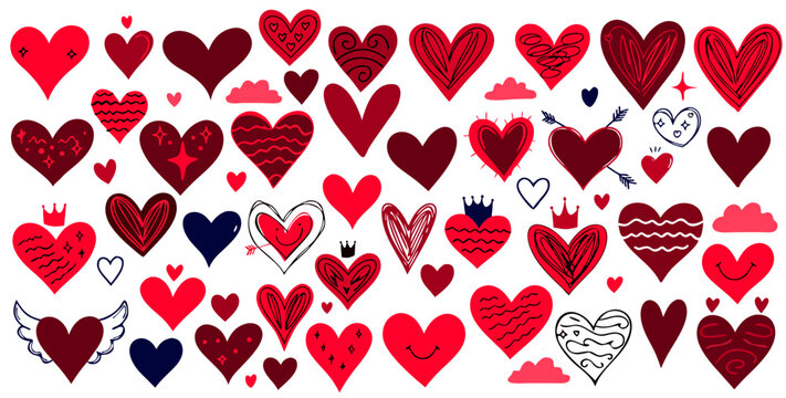Red heart doodles pattern for love concept