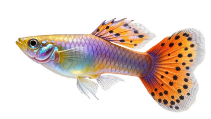 Fototapeta premium Colorful male Endler s livebearer fish with orange and blue markings