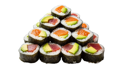 Assorted California Maki Sushi Rolls Stacked in Pyramid Formation © Maria