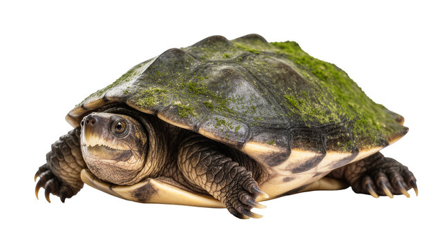 Green mossy shell Diamondback Terrapin turtle close-up view