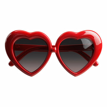 3D Red Heart Shaped Sunglasses with Dark Lenses isolated on transparent background
