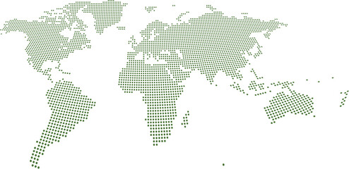 Fototapeta premium Green Dotted World Map Graphic on Transparent Background