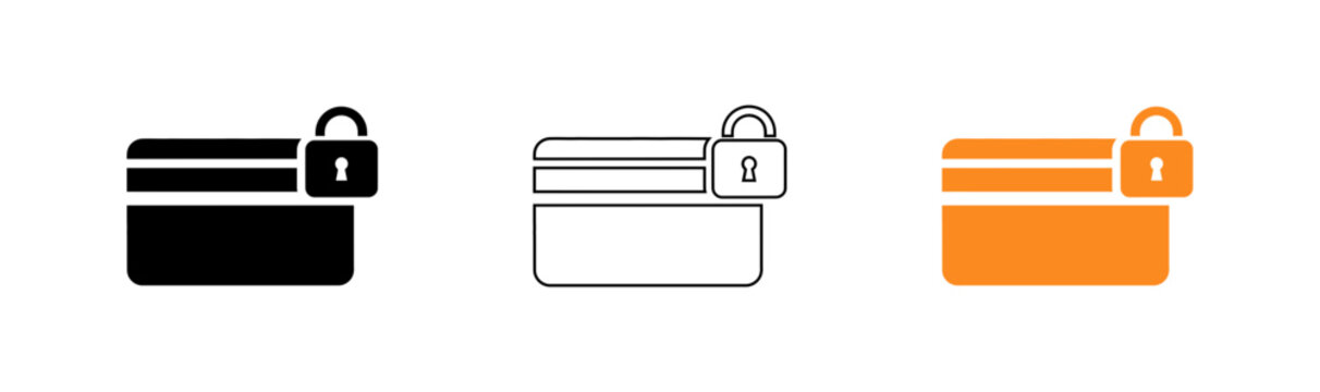 Secure document icon set black outline and solid orange variations