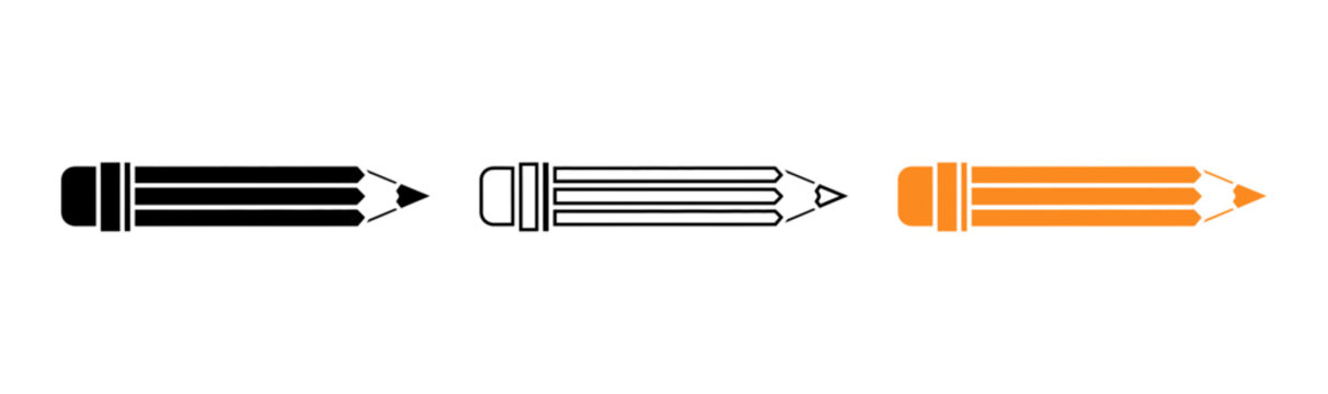 Pencil icons set black outline and solid yellow variations