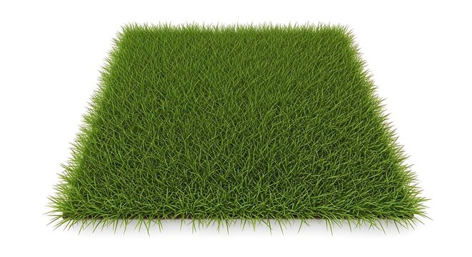 Artificial green grass turf mat sample.