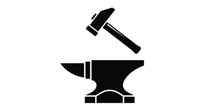 Hammer and anvil silhouette against a white background silhouette high quality
