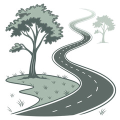 Obraz premium vector illustration of winding roads through landscape with trees and grassy fields high quality professional detailed modern