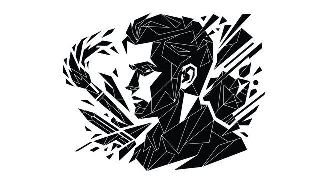 Geometric face portrait polygonal style illustration on white background