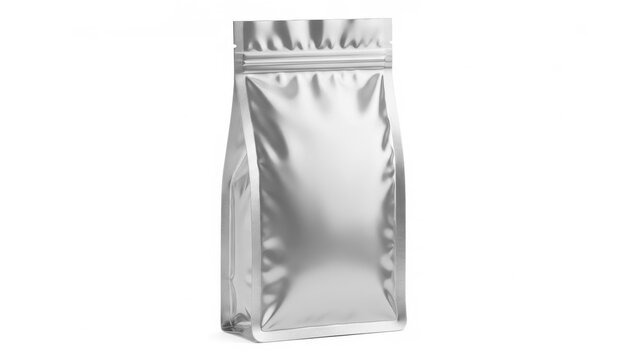 A shiny metallic bag standing upright against a white background