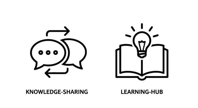 Knowledge sharing and learning hub icons with flat design knowledge base learning lightbulb education information communication exchange
