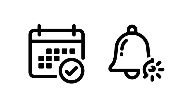 Calendar with checkmark and notification bell icons for scheduling and alerts calendar checkmark notification schedule reminder planning organization
