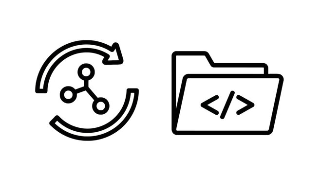Data synchronization and coding folder icons with line art white background synchronization programming organization interface technology minimalist