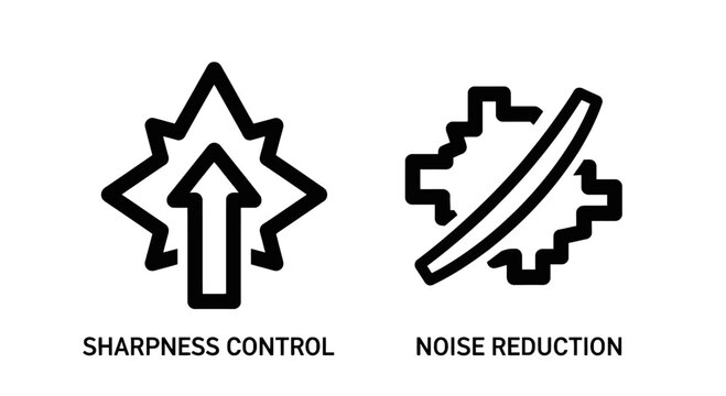 Sharpness and noise reduction icons with sharpness reduction adjustment enhancement technology illustration software computer improvement minimalist