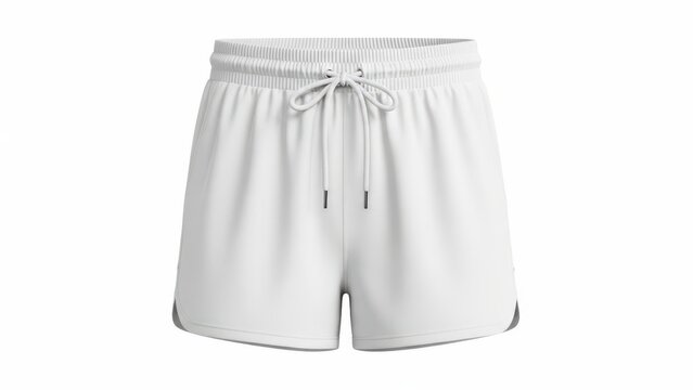 White athletic shorts with drawstring waist and side pockets
