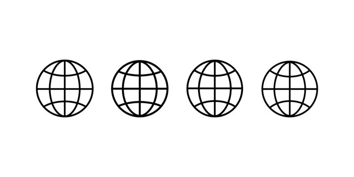 Globe icon set vector illustration, world symbol, internet connection, global network, international communication, web browser sign.
