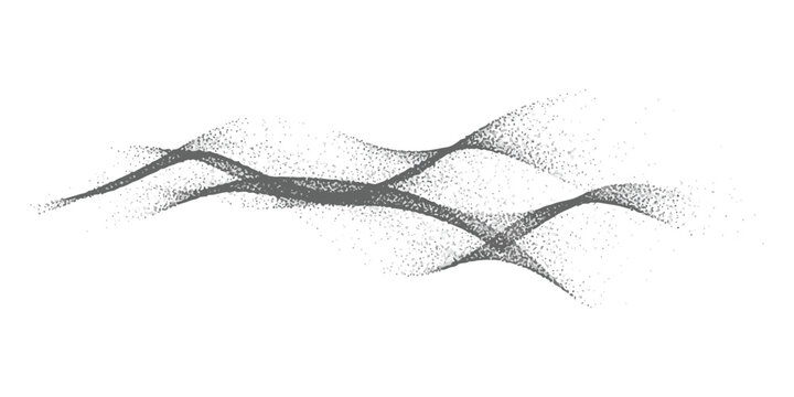Abstract flowing waves made of small black dots or particles