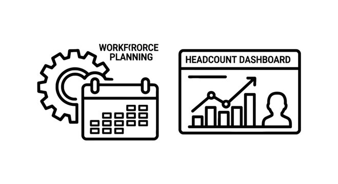 Workforce planning and headcount dashboard icons for human resources and business analytics with workforce planning headcount dashboard business