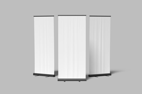 Realistic Roll Up Banner Blank Mockup Set