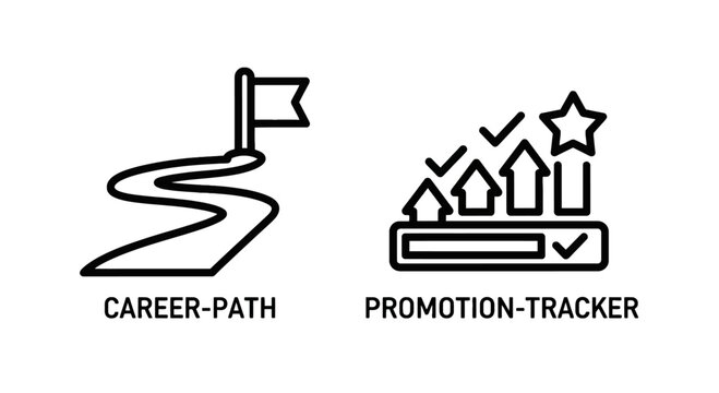 Career development and promotion tracking icons with promotion business progress development achievement advancement climbing motivation corporate