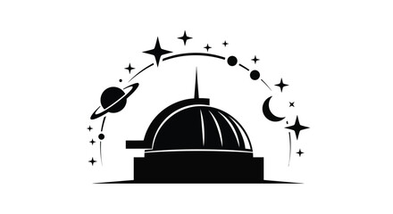 Observatory with planets and stars black silhouette high quality professional detailed © sefali