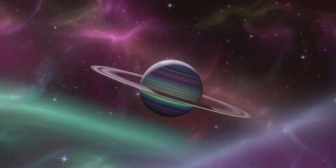 Saturn Planet in Cosmic Space Background © mahabubmorshed