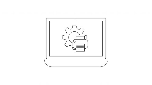 Laptop displaying printer icon and gear settings icon.