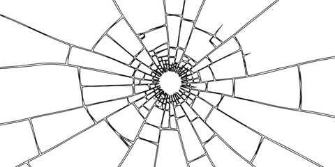 Obraz premium Black and white illustration of broken glass with a circular hole in the center