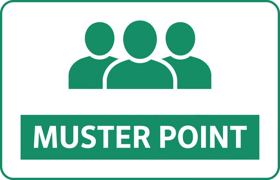 Muster Point Emergency Assembly Area Green and White Sign