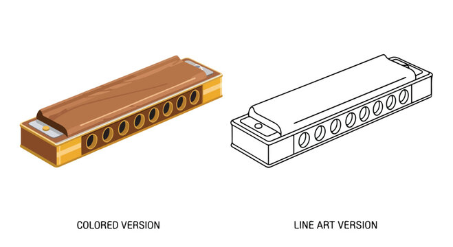 Close-up of a traditional harmonica with a wooden body and metal reeds, musical instrument for playing melodies