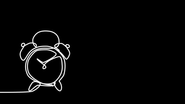 White line draws alarm clock on black background